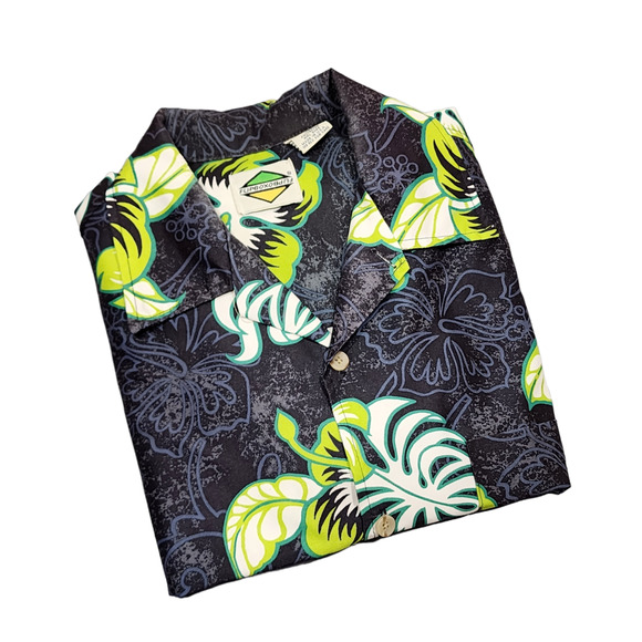 Flip Box Shirt Button Down Hawaiian Style Summer Beach Black Green Medium - Picture 3 of 7